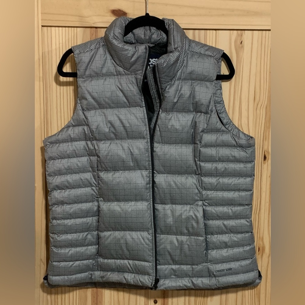 Land’s End Ladies Puffer Vest Black and White Plaid Size L
